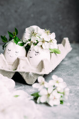 Beautiful Easter white eggs. Easter table decor