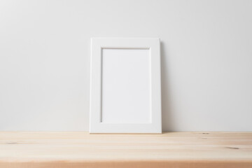 vertical white wood photo on floor with white wall