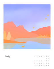 Fototapeta na wymiar 2021 New Year Calendar Set 10 : autumn mountain scenery
