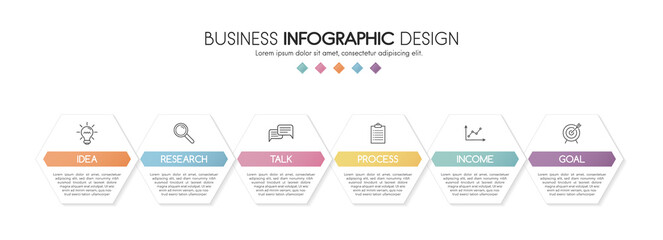 Business infographic with 6 options. 3d flowchart. Vector