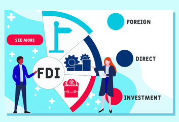 Vector website design template . FDI - Foreign Direct Investment acronym, business concept. illustration for website banner, marketing materials, business presentation, online advertising.