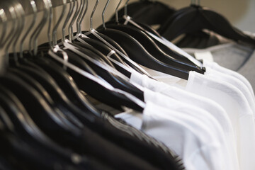 Fototapeta premium clothes hanger in the store Large selection of clothing