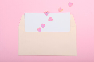 Paper color envelope for letters on a colored background in the air