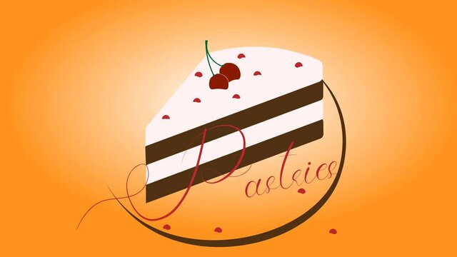 animated logo of making chocolate cake with cherries