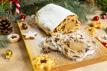 Christmas stollen with marzipan.