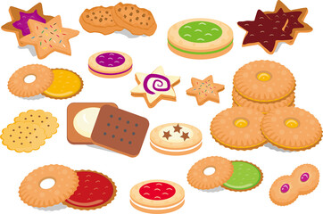 set of cookies with various shape and flavour