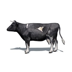 Farm animals - cow with shadow on the floor - isolated on white background - 3D illustration