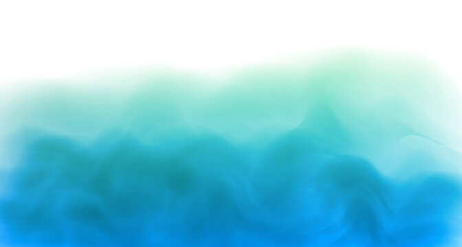 Realistic cold vapor. Blue and green smoke on white background. Cloudy abstract backgroud. 3d. Copy space. Realistic blue fog. Vector stock illustration.