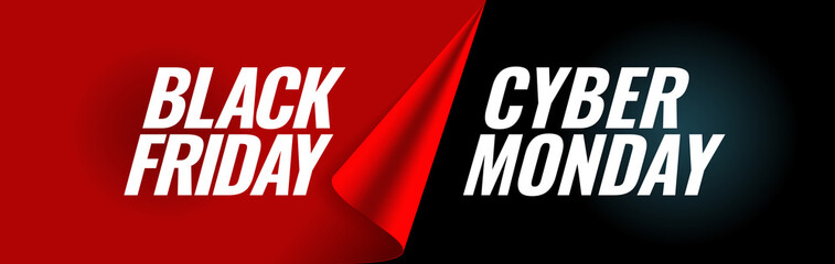 Black friday and cyber monday promotion banner. Poster template. Vector illustration