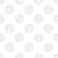 Chaotic Polka Dots Seamless Pattern. Vector painted background from small rounds. Abstract white and black pattern for fabric print, paper card, table cloth, fashion.