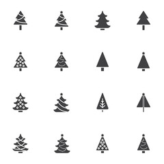 Obraz premium Xmas tree vector icons set, modern solid symbol collection, filled style pictogram pack. Signs, logo illustration. Set includes icons as Christmas tree decoration with star and garland