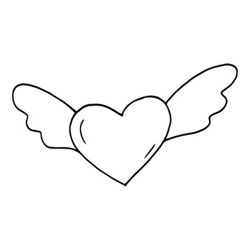 heart with wings icon, sticker. sketch hand drawn doodle. vector scandinavian monochrome minimalism. love, valentine s day. message, letter, mail.