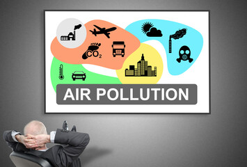 Businessman looking at air pollution concept