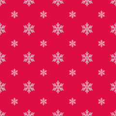 White snowflakes on red background seamless pattern. Vector Christmas polka dot snowflakes pattern. Flat vector Illustration. Simple Christmas linear design for web and print