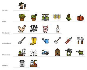 Obraz premium Gardening and farming icon set.