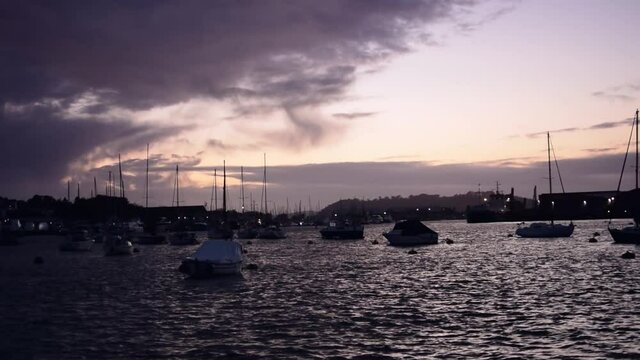 The sun setting over the boats 