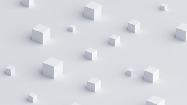 Abstract 3d render, white geometric background with cubes, motion design, 4k seamless looped animation
