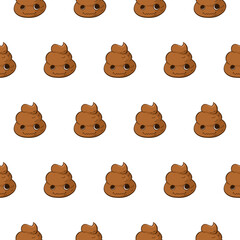 Vector seamless pattern with poop crazy emoji. Funny background with poo character.