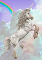 Naklejka na ściany i meble Beautiful white unicorn flying illustration