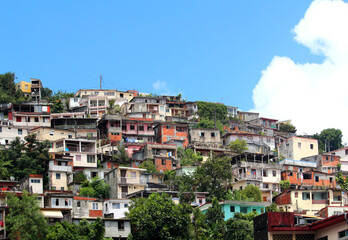 Fototapeta na wymiar View at residential homes on a slope in the city of Fort-de-France (Martinique, France)