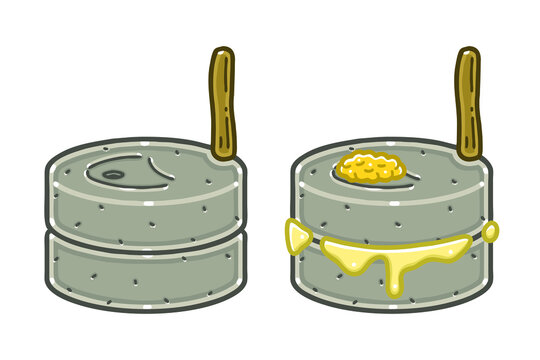 Korean traditional millstone and with beans. Vector illustrations set.