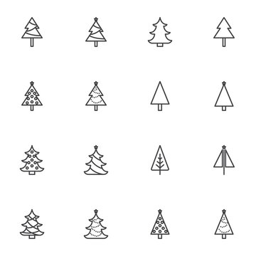 Xmas tree line icons set. linear style symbols collection, outline signs pack. vector graphics. Set includes icons as Christmas tree decoration with star and garland