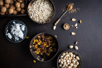 Dried nuts and oats for cooking