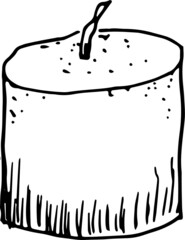 Candle. Vintage, retro style. Hand-drawn vector illustration. Doodle sketch. Separate element on a white background. Black and white line.

