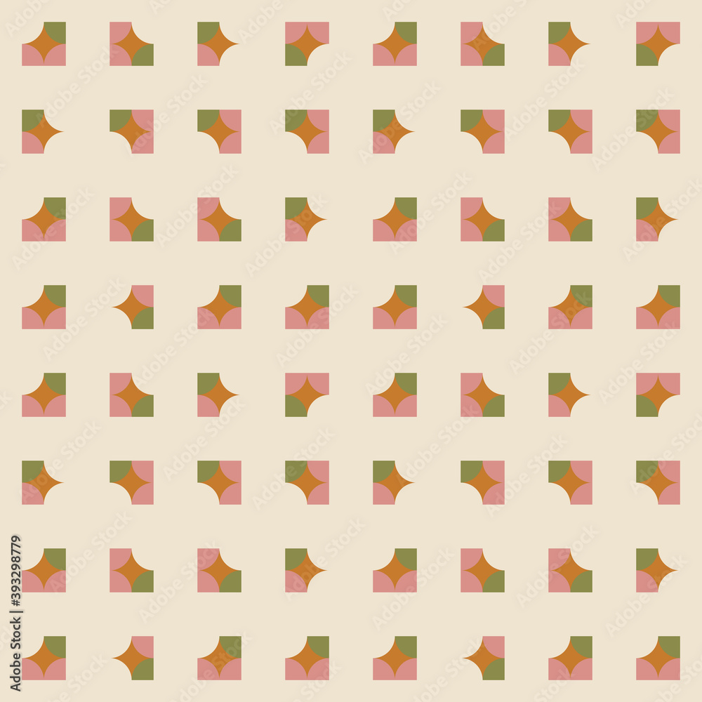 Poster Geometric seamless pattern. Vector background with simple shapes like semi cirles and squares in neutral muted pastel colors.