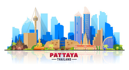 Fototapeta premium Pattaya ( Thailand ) skyline with panorama in white background. Vector Illustration. Business travel and tourism concept with modern buildings.