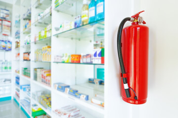 Fire extinguisher install in the drug store.