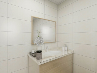 Clean modern residential bathroom and toilet design, which is equipped with washstand, toilet and shower equipment, etc.