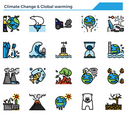 Climate change and global warming icon set.