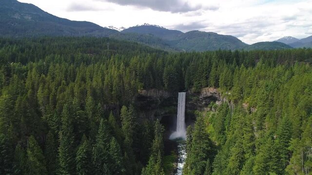 Drone Floating Over Thick Forest Trees with Massive Brandywine Falls Waterfall
