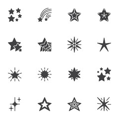 Stars vector icons set, modern solid symbol collection, filled style pictogram pack. Signs, logo illustration. Set includes icons as falling star, christmas decoration, firework, starburst