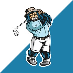 silverback character playing golf. mascot logo. logo character. vector illustration