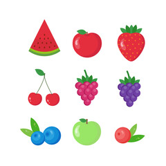 This is a collection of fruits on a white background.
