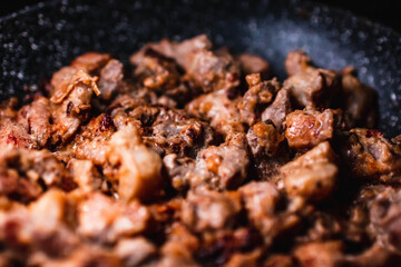 meat on a pan closeup