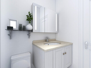 Clean modern residential bathroom and toilet design, which is equipped with washstand, toilet and shower equipment, etc.