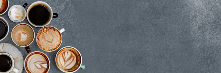 Coffee mugs on a blue textured wallpaper