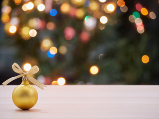 Christmas balls on bokeh lights background