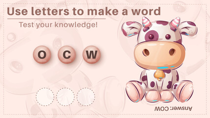 Cute cow - game for kids, make a word from letters