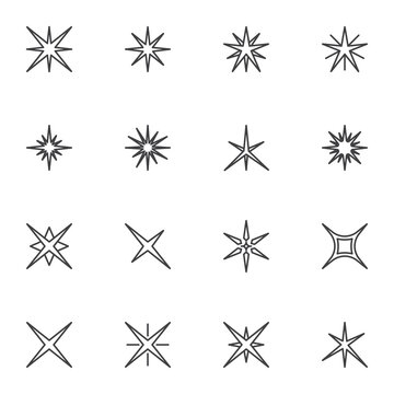 Stars line icons set, outline vector symbol collection, linear style pictogram pack. Signs, logo illustration. Set includes icons as sparkle star twinkle, christmas decoration, firework, starburst