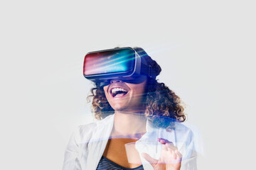 Black woman enjoying a VR headset