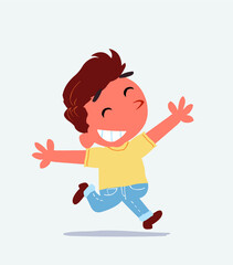 cartoon of little boy on jeans running euphoric.