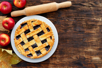 Berry tart pie served on table close up
