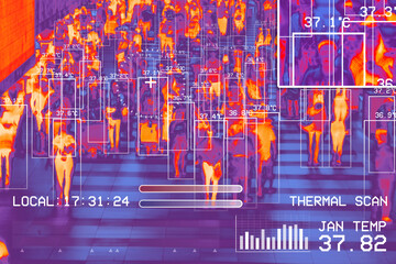 international passengers infrared thermal heat scan imaging camera sensor at airport seeking high...