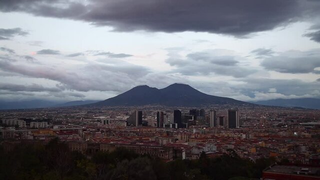 Time lapse city of Naples, Italy downtown daytime  panorama with the Mount Vesuvius and the whole city