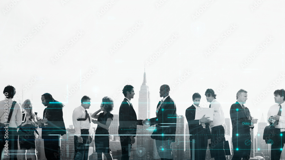Wall mural group of business people talking together - Wall murals