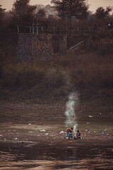 Fototapeta premium landscape kids childern smoke fire damm classic 